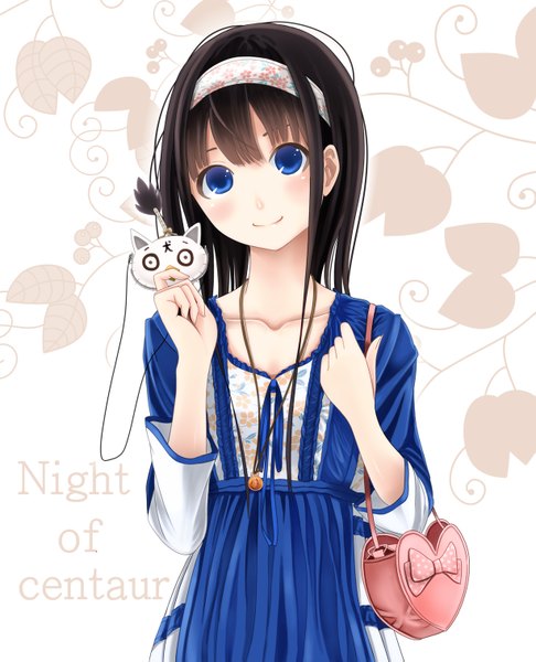 Anime picture 1227x1515 with original kentaurosu single long hair tall image blush blue eyes black hair girl dress hairband