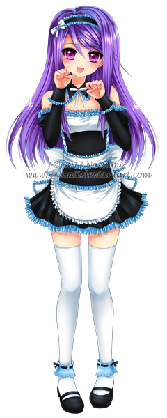 Anime picture 800x1996 with original nami (nyaa) single long hair tall image looking at viewer blush smile purple hair full body pink eyes maid transparent background girl thighhighs detached sleeves white thighhighs