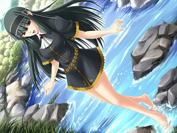 Anime picture 1024x768 with kimi ga aruji de shitsuji ga ore de kuonji shinra long hair black hair red eyes game cg girl