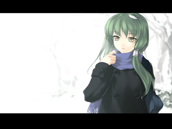 Anime picture 1024x768 with touhou kochiya sanae rokuwata tomoe single girl scarf coat