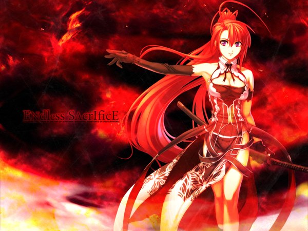 Anime picture 1600x1200 with jingai makyou nitroplus ignis red background girl sword