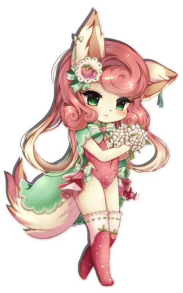 Anime picture 1304x2080 with midna01 single long hair tall image blush blonde hair green eyes animal ears pink hair full body tail animal tail multicolored hair gradient hair transparent background girl dress flower (flowers) bow