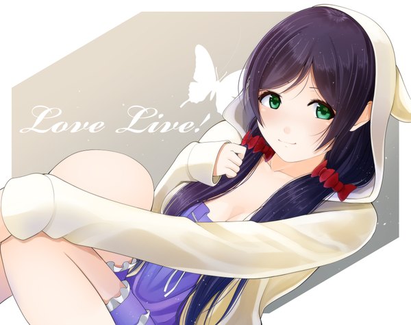 Anime picture 1771x1400 with love live! school idol project sunrise (studio) love live! toujou nozomi kentaurosu single long hair looking at viewer highres blue eyes smile purple hair girl dress bow hair bow hood