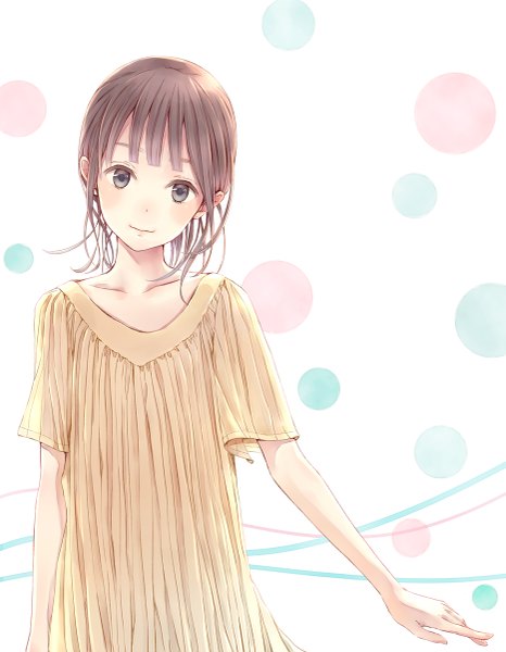 Anime picture 933x1200 with original tokumaru single tall image looking at viewer short hair simple background smile brown hair head tilt grey eyes girl