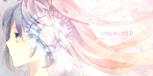 Anime picture 2000x1000 with vocaloid hatsune miku achiki single long hair highres wide image profile grey hair inscription grey eyes girl