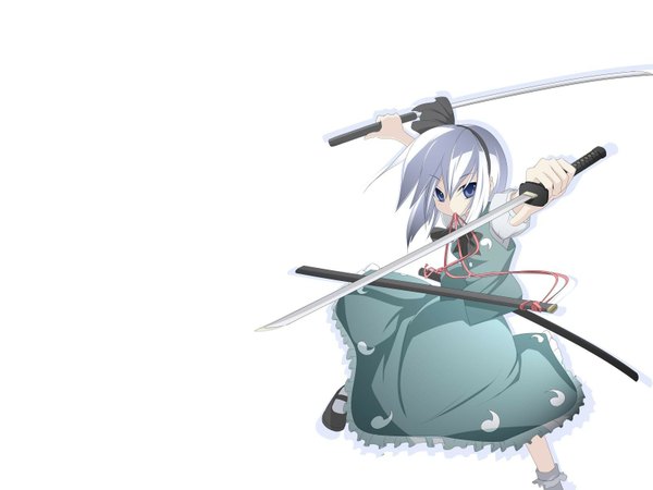Anime picture 1600x1200 with touhou konpaku youmu white background girl skirt sword skirt set