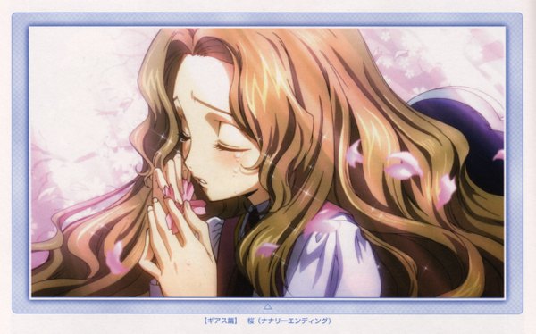 Anime picture 2438x1521 with code geass sunrise (studio) nunnally lamperouge highres wide image eyes closed scan tears petals