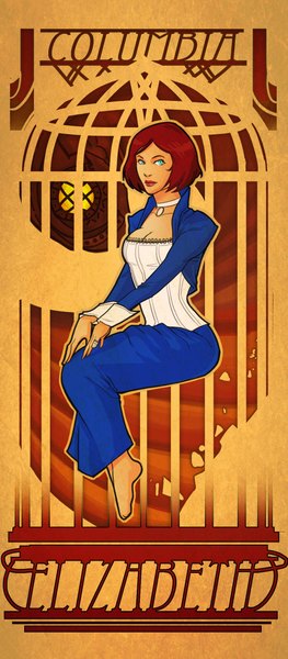 Anime picture 1024x2335 with bioshock infinite elizabeth (bioshock infinite) uger single tall image looking at viewer short hair blue eyes red hair lips girl choker