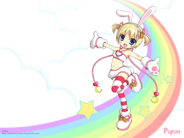 Anime picture 1600x1200 with pangya ichika animal ears bunny ears wallpaper chibi thighhighs pipin