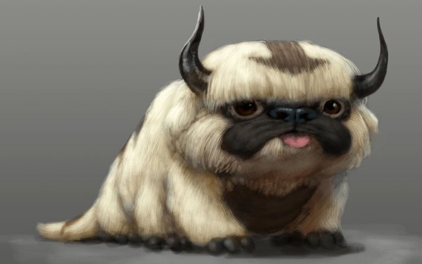 Anime picture 1920x1200 with avatar: the last airbender nickelodeon appa looking at viewer highres simple background wide image horn (horns) black eyes grey background animal tongue monster
