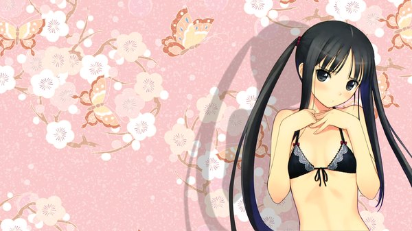 Anime picture 1920x1080 with fault!! sugiyama mio tony taka single long hair highres black hair wide image twintails black eyes girl swimsuit