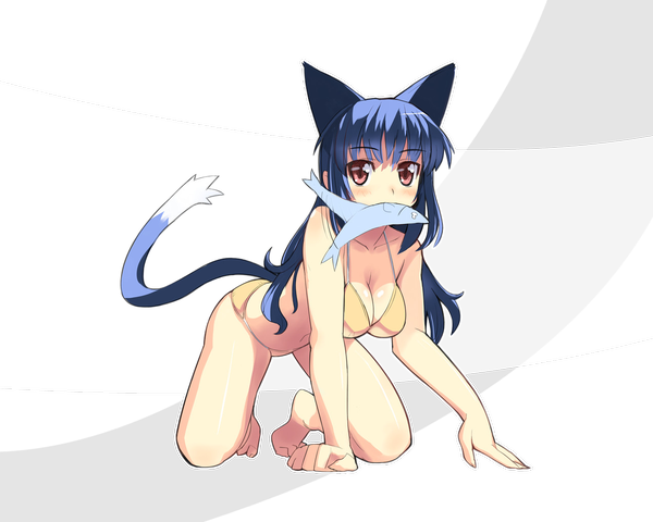 Anime picture 1280x1024 with sikorsky light erotic animal ears full body cat girl transparent background girl swimsuit bikini