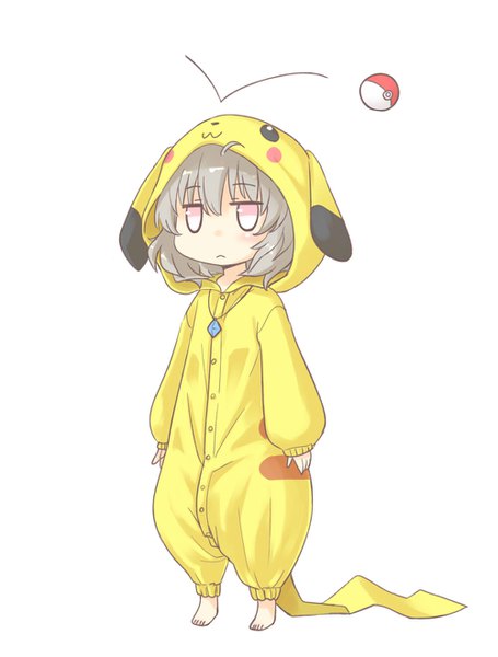 Anime picture 1000x1317 with pokemon touhou pokemon (game) pokemon go nintendo pikachu nazrin nibi (artist) single tall image looking at viewer blush fringe short hair simple background hair between eyes red eyes standing white background full body