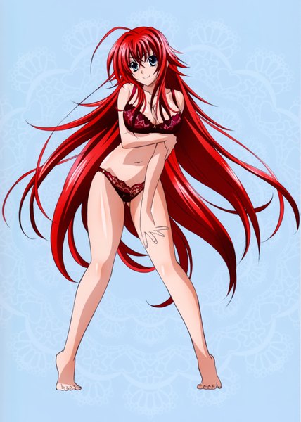 Anime picture 4905x6882 with highschool dxd rias gremory miyama zero mishima hiroji single tall image looking at viewer blush highres breasts blue eyes light erotic smile large breasts absurdres red hair very long hair scan official art underwear only