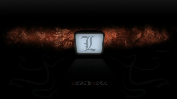 Anime picture 1366x768 with death note madhouse yagami light l (death note) looking at viewer simple background wide image multiple boys black background boy 2 boys monitor television
