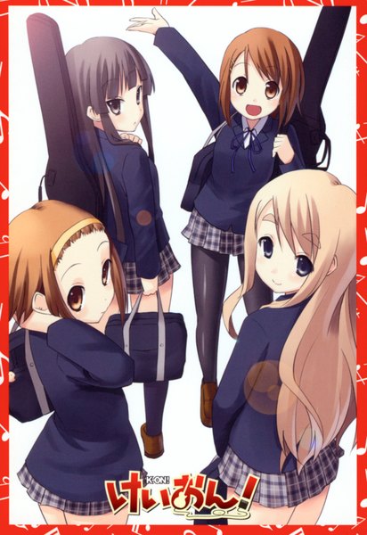 Anime picture 2380x3460 with k-on! kyoto animation akiyama mio hirasawa yui kotobuki tsumugi tainaka ritsu kakifly long hair tall image highres short hair open mouth blue eyes black hair blonde hair smile brown hair multiple girls brown eyes pleated skirt