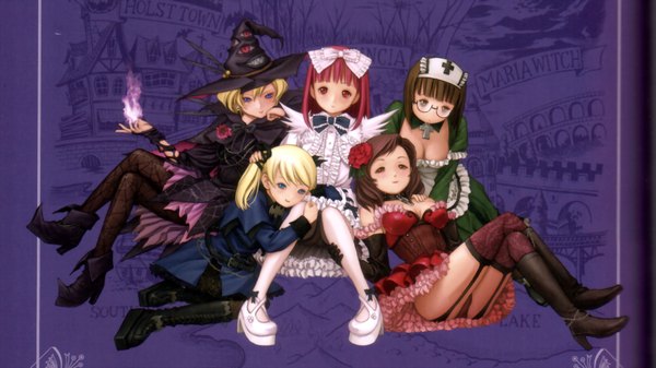 Anime picture 1920x1080 with deathsmiles casper windia (deathsmiles) follet highres wide image scan maid lolita fashion witch goth-loli witch hat rosa