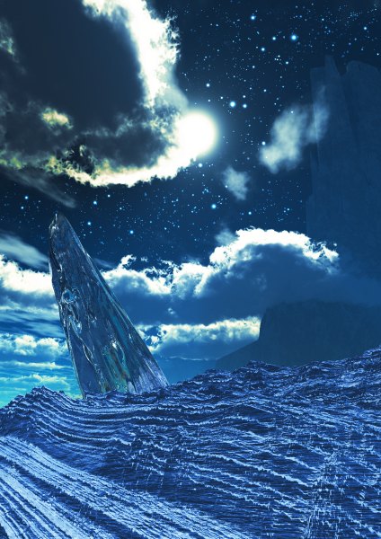 Anime picture 848x1199 with original y-k tall image sky cloud (clouds) night mountain no people moon