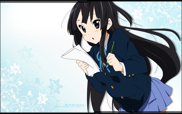 Anime picture 1920x1200 with k-on! kyoto animation akiyama mio single long hair highres wide image girl uniform school uniform pencil