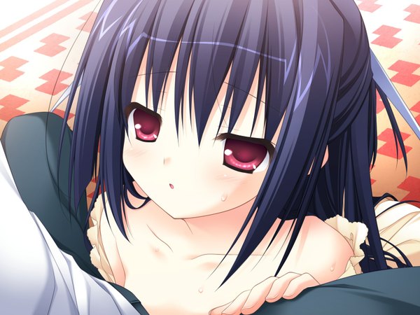 Anime picture 1600x1200 with deliverer! (game) long hair black hair red eyes game cg loli girl