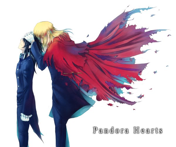 Anime picture 1200x1000 with pandora hearts xebec vincent nightray leo (pandora hearts) amazon (artist) long hair simple background blonde hair standing white background blue hair profile wind from behind multiple boys couple hug torn clothes boy gloves
