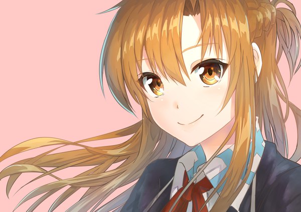 Anime picture 1684x1191 with sword art online a-1 pictures yuuki asuna botamochi single long hair simple background smile brown hair brown eyes looking away girl uniform school uniform