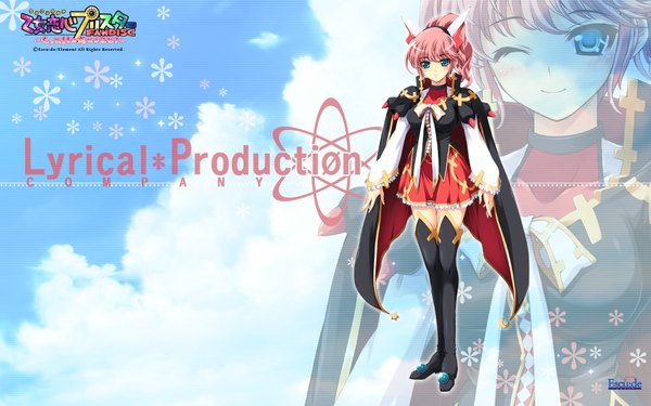 Anime picture 1920x1200 with otome renshin prister highres blue eyes wide image pink hair zoom layer girl thighhighs