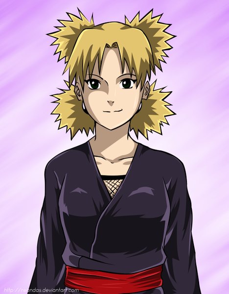 Anime picture 2265x2900 with naruto studio pierrot naruto (series) temari (naruto) single tall image looking at viewer highres blonde hair smile twintails traditional clothes black eyes inscription short twintails quad tails girl