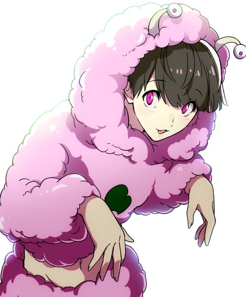 Anime picture 800x966 with osomatsu-san matsuno todomatsu natsuko (bluecandy) single tall image fringe short hair open mouth black hair simple background white background looking away blunt bangs pink eyes from above boy hood