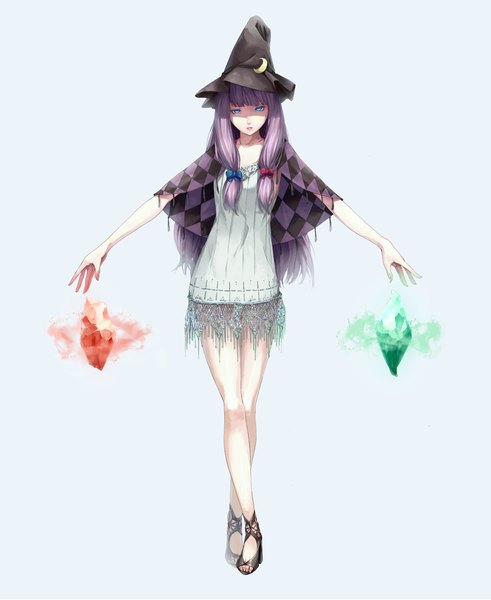 Anime picture 1024x1250 with touhou patchouli knowledge sousou (sousouworks) single long hair tall image blue eyes white background purple hair full body legs girl hat crystal