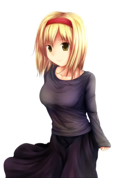 Anime picture 1200x1600 with touhou alice margatroid husky (artist) single tall image looking at viewer short hair simple background blonde hair white background brown eyes light smile girl dress hairband