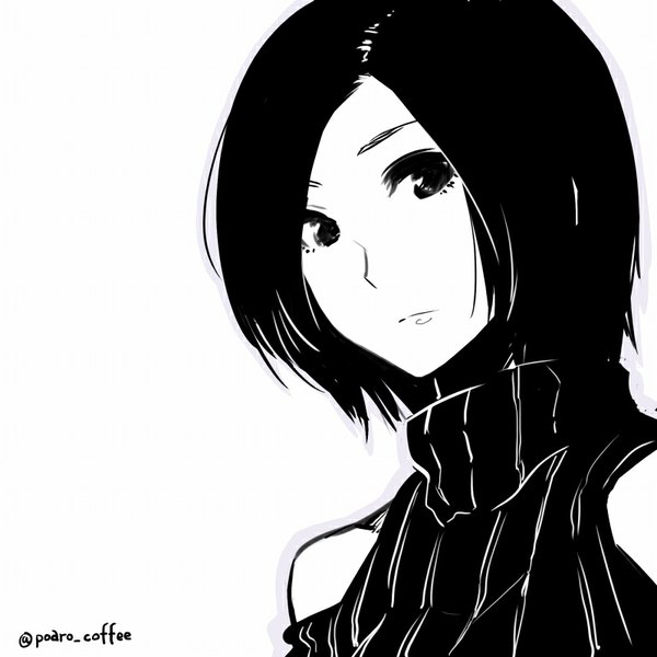 Anime picture 800x800 with original poaro single looking at viewer fringe short hair signed monochrome portrait girl sweater