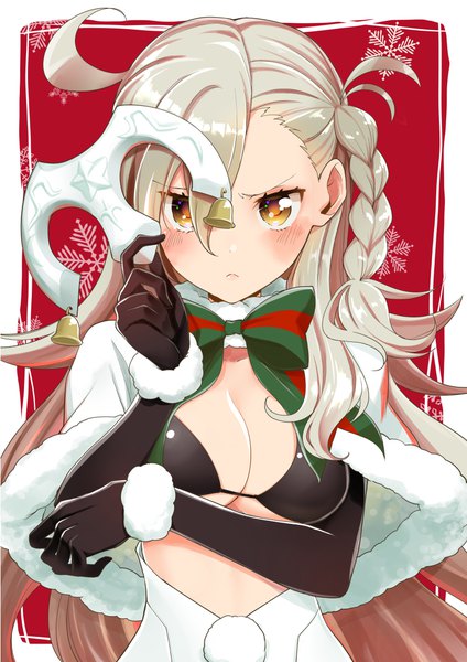 Anime picture 810x1146 with fate (series) fate/grand order fate/apocrypha jeanne d'arc (fate) (all) jeanne d'arc alter santa lily (fate) olga marie animusphere kimitoshiin single long hair tall image looking at viewer blush fringe breasts light erotic blonde hair hair between eyes large breasts standing holding