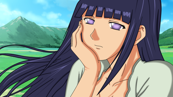 Anime picture 1920x1080 with naruto studio pierrot naruto (series) hyuuga hinata flowerinhell single long hair highres wide image purple eyes blue hair sky mountain girl