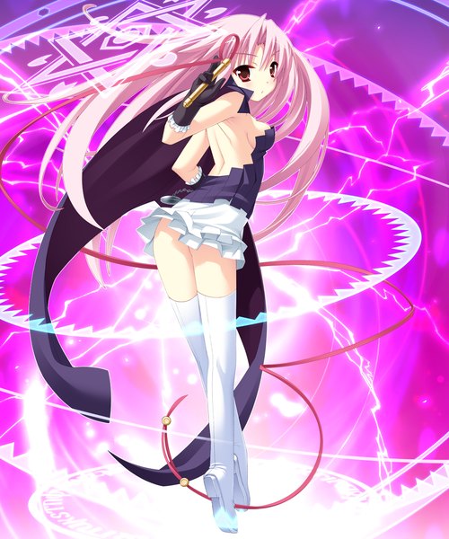 Anime picture 1024x1228 with twinkle crusaders twinkle crusaders -passion star stream- lilian tyrol (twinkle crusaders -passion star stream-) long hair tall image breasts light erotic red eyes pink hair game cg magic girl ribbon (ribbons) thigh boots cape magic circle