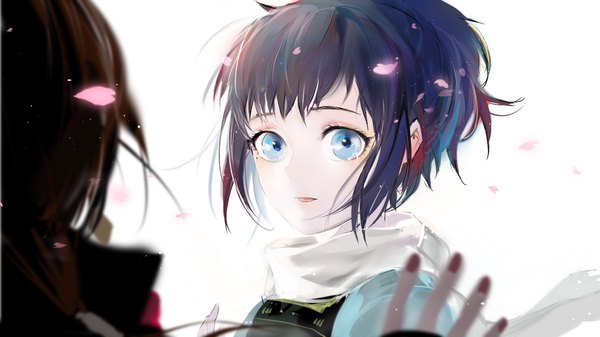 Anime picture 1920x1080 with touken ranbu nitroplus kashuu kiyomitsu yamato no kami yasusada qidai looking at viewer highres short hair blue eyes simple background brown hair wide image white background payot blue hair ponytail nail polish multiple boys depth of field solo focus