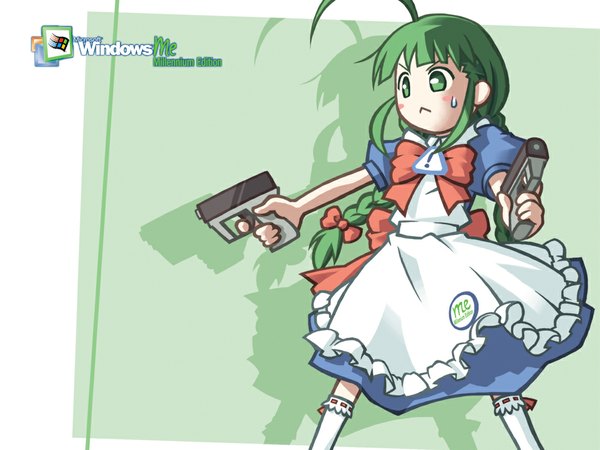 Anime picture 1024x768 with os-tan me-tan (emui-san) holding dual wielding gun pistol