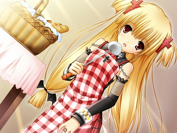 Anime picture 1024x768 with triptych (game) long hair blonde hair red eyes game cg loli gothic girl cross ladle