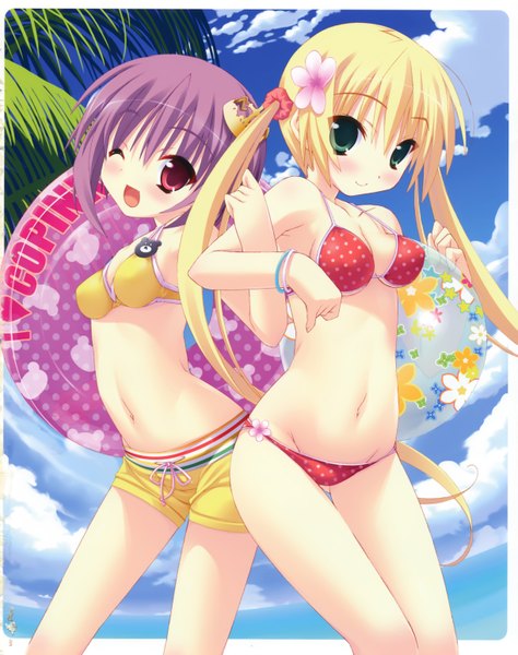 Anime picture 4878x6163 with twinkle crusaders misa brigitta cristelis macaron (twinkle crusaders) kannagi rei long hair tall image looking at viewer blush highres short hair breasts open mouth light erotic blonde hair smile red eyes twintails bare shoulders multiple girls green eyes