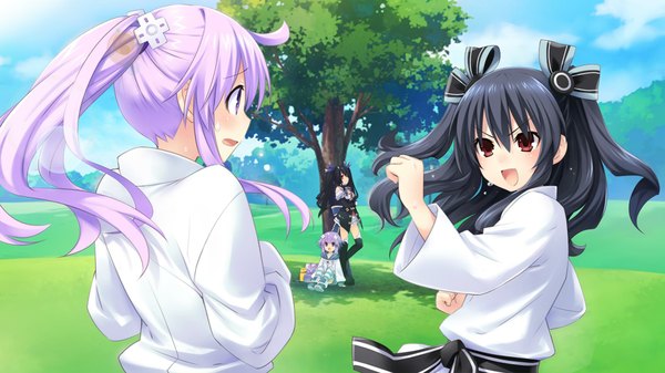 Anime picture 1920x1080 with choujigen game neptune hyperdimension neptunia mk2 noire neptune (choujigen game neptune) nepgear uni (choujigen game neptune) tsunako long hair blush highres short hair open mouth black hair red eyes wide image purple eyes twintails multiple girls pink hair game cg
