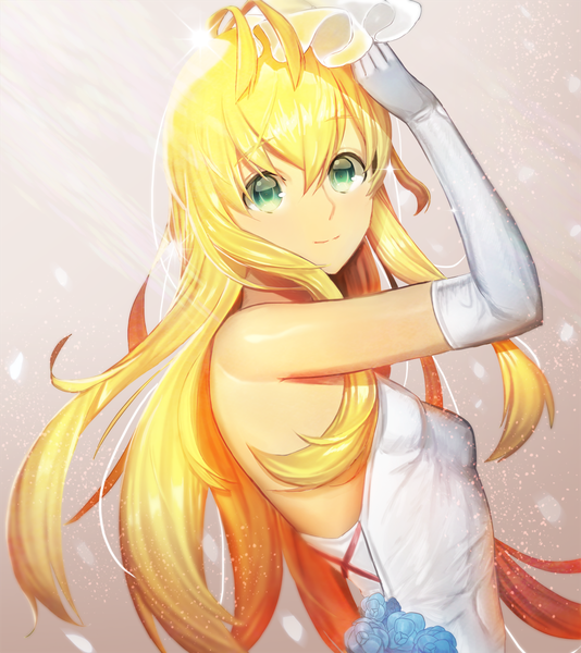 Anime picture 1000x1122 with aldnoah.zero a-1 pictures asseylum vers allusia single long hair tall image looking at viewer blue eyes blonde hair girl dress gloves elbow gloves white gloves