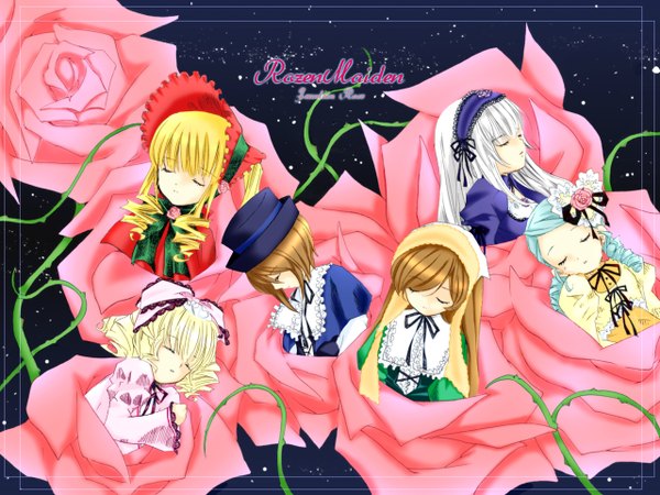 Anime picture 1280x960 with rozen maiden suigintou shinku suiseiseki souseiseki hina ichigo kanaria