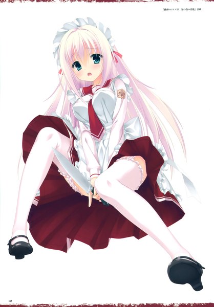 Anime picture 2650x3800 with hidan no aria kobuichi single long hair tall image looking at viewer blush highres open mouth blue eyes simple background white background pink hair scan girl thighhighs skirt white thighhighs lolita hairband