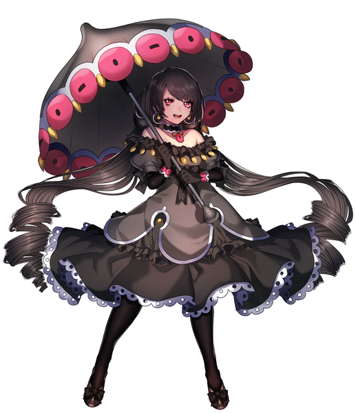 Anime picture 1200x1392 with pokemon nintendo claydol katagiri hachigou single tall image looking at viewer open mouth black hair red eyes white background twintails very long hair drill hair gen 3 pokemon girl dress gloves black gloves elbow gloves