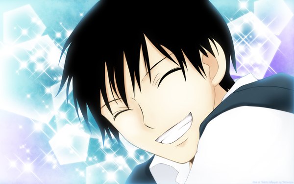 Anime picture 1920x1200 with kimi ni todoke production i.g kazehaya shouta tsuka-chan highres short hair black hair smile wide image eyes closed happy close-up boy