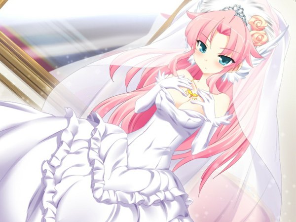 イラスト 1024x768 と angel magister nagi everbright 長髪 青い目 ピンク髪 game cg 女の子 ドレス ウェディングドレス