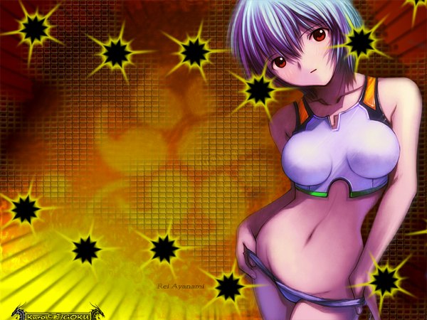 Anime picture 1024x768 with neon genesis evangelion gainax ayanami rei kobayashi yuji light erotic