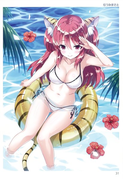 Anime picture 2080x3030 with comic toranoana mutsumi masato single long hair tall image looking at viewer blush fringe highres breasts light erotic smile hair between eyes red eyes large breasts sitting bare shoulders animal ears payot cleavage