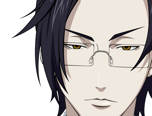 Anime picture 3100x2363 with kuroshitsuji a-1 pictures claude faustus morrow single highres short hair black hair yellow eyes absurdres portrait close-up transparent background face vector boy glasses
