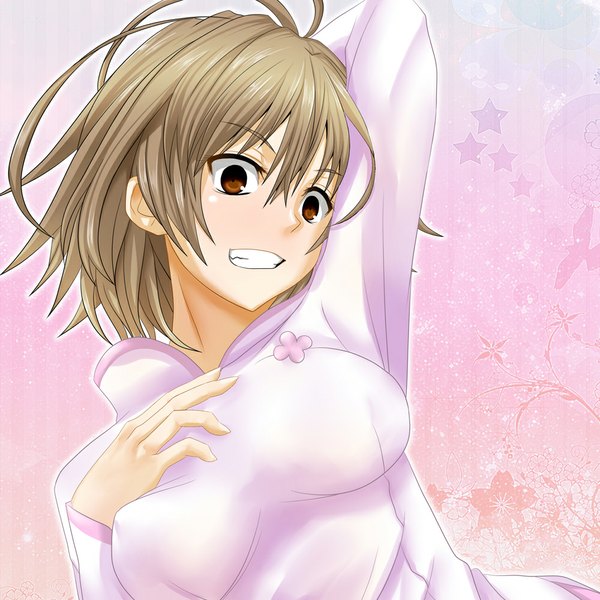 Anime picture 1000x1000 with to aru majutsu no index j.c. staff misaka worst watarui single short hair breasts light erotic smile brown eyes girl clothes